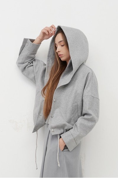 Куртка вовна з каптуром світлий сірий (КУ 16)